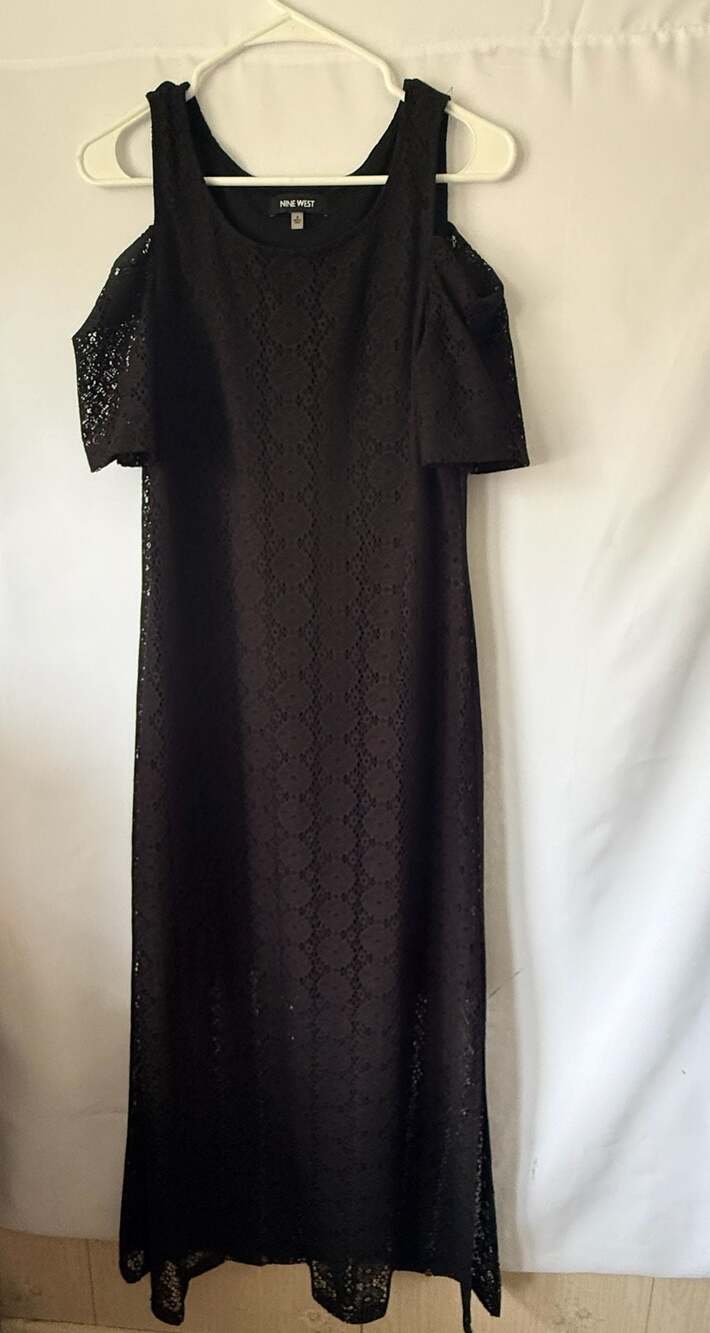 Nine West Black Lace Cold Shoulder Maxi Dress Sz 8 Whimsigoth Dark Fairy Witchy